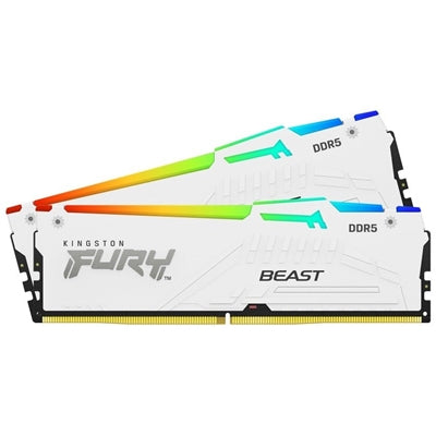 Kingston FURY Beast White RGB Kit, 32 GB (2 x 16GB), DDR5, 5600MHz, Unbuffered, 288-pin, DIMM, CL36, 1.25v