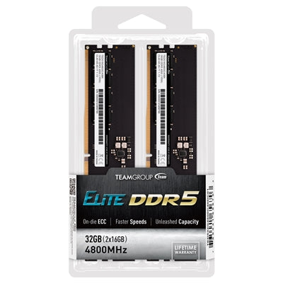 Team Elite TED532G4800C40DC01 32GB DIMM System Memory, DDR5, 4800MHz, 2 x 16GB, 288 Pin, 1.1v, CL40-40-40-77