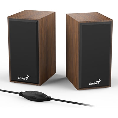 Genius SP-HF180 6W Wooden Desktop USB 2.0 Stereo Speakers with 3.5mm Audio Jack & Volume Control, Natural Wood