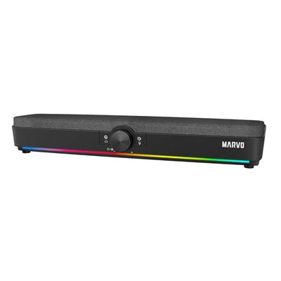 Marvo Scorpion SG-286 Bluetooth 5.3 Soundbar, Stereo Sound, USB Powered, Connect Wired, USB or Bluetooth, 7 Colour RGB Lighting, Volume Control, Black