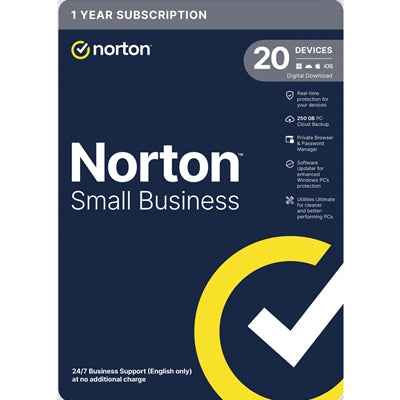 Norton Small Business, Antivirus Software, 20 Devices, 1-year Subscription, Includes 250GB of Cloud Storage, Dark Web Monitoring, Private Browser, 24/7 Business Support, Activation Code by email - ESD